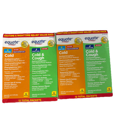 2X Equate 6 Daytime Cold & 6 Nighttime Cold & Cough Multi-Symptom Severe Sku44