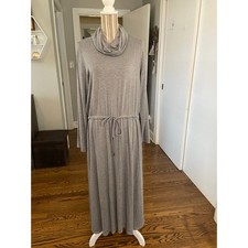Susan Graver Weekend Gray French Terry cowl neck drawstring waist maxi dress