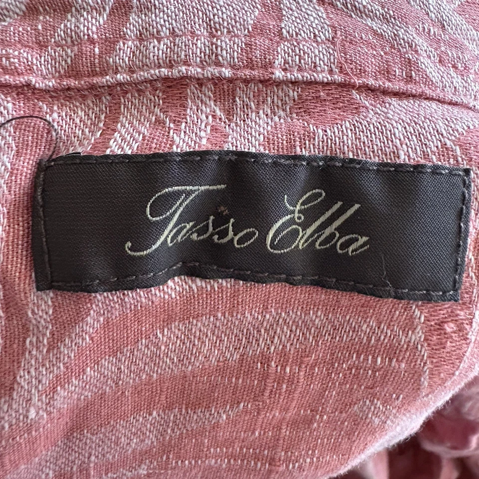 Camisa con botones Tasso Elba XL para hombre | Hojas de palma rosadas | Mezcla de lino de seda Tropics Foto 2 de 4