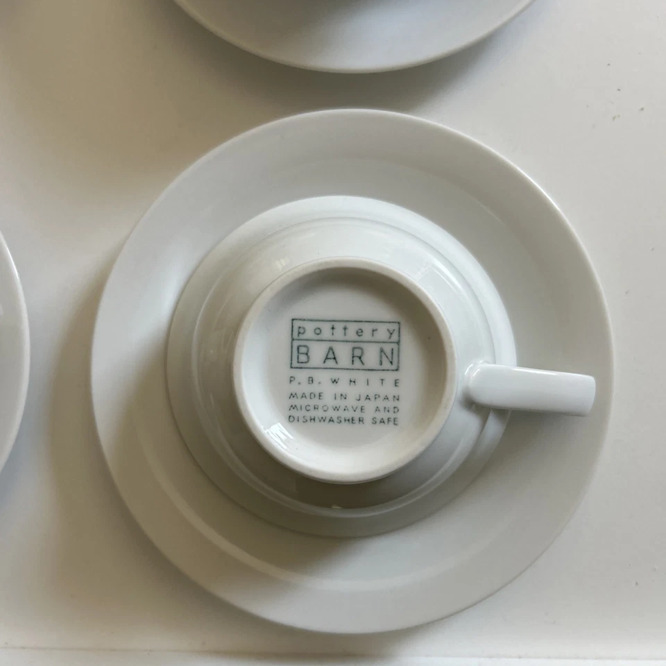 POTTERY BARN PB White Porcelain Cups and Saucers - Set of 6 - Image 4 of 4