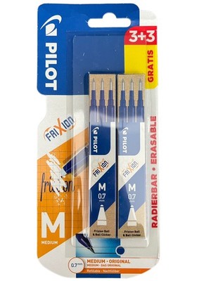 6 Pilot Frixion Ball M Medium Minen 0,7mm Tintenroller Ersatzmine 3+3