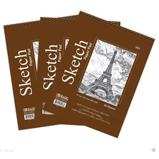 Lot of 3 Sketch Book Paper Pad 50 Sheet 6" x 8" High Quality Spiral Premium Qty
