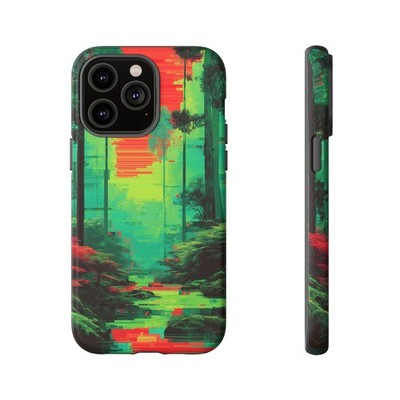 Phone Ink - Lifetime Warranty Custom Case - Neon Green Glitch Red Forest