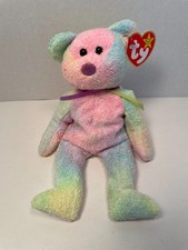 ty Beanie Baby - GROOVY, the tie dyed Bear, PINK face, MWT 1999