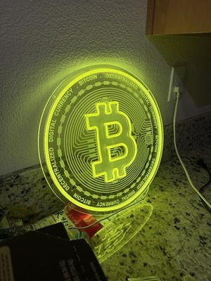 Bitcoin LED Acrylic Light Box Sign Decorative Yellow Round Cryptocurrency