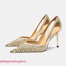 Women Elegant High Heel Sandals Pointed Toe Hollow Stiletto Dress Shoes