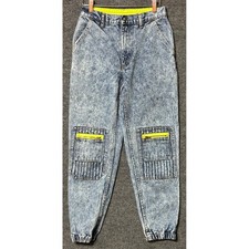 Vintage 80s Levi's Sport Jeans Joggers Boys M 12/14 Acid Wash Neon Green Pockets