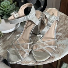 Nina Strappy Block Heel Sandals Silver Glitter Buckle Women's 7.5M