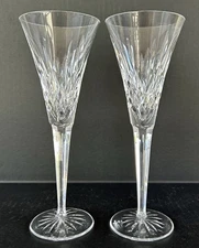 Waterford Crystal Lismore Fluted Champagne Toasting Glasses 9 1/4" Set Of 2