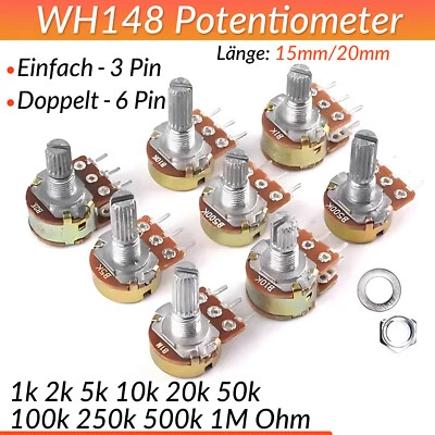 GOO BETTER Potentiometer Dreh Poti Linear 1K 2K 5K 10K 20K 50K 100K 250K 1M Ohm Mono Stereo