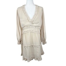 Dokotoo Dress Women Extra Large Beige Chiffon Ruffled Boho Fit Flare Long Sleeve