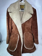A Robert Lewis Idea Sherpa Shearling Rancher Leather Suede Peacoat Mens 40 Rust