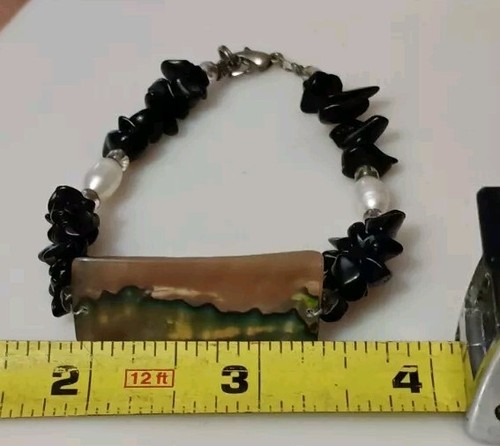 Abalone & schwarzer Edelstein Armband 7,5-8 Zoll - Bild 9 von 10