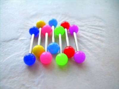 1 PAIR 14g 5//8/" Tongue Nipple Barbell Bioflex Neon Colors Acrylic 6MM Ball 2 PCS