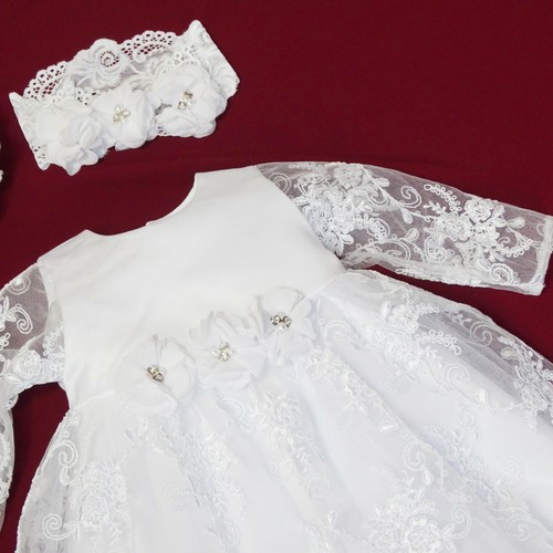 Abito da battesimo + fascia pizzo tg 56,62,68,74,80,86,92,98 ❤️ NUOVO 2022 - Foto 2 di 7