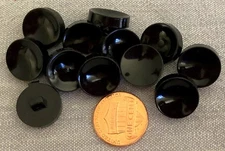 12 Thick Shiny Black Plastic Shank Buttons Concave Top Almost 5/8" 15.3mm # 8888