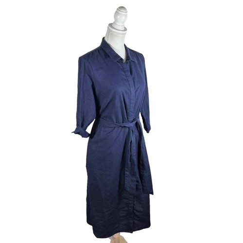 Boden marineblau Midi Leinenmischung Gürtel Schichtkleid - Bild 8 von 11