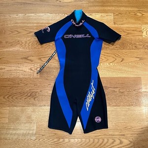 O'Neill Shorty Wetsuit Catalyst Vtg Black Blue Women Size 6 XS USA WaterSki Surf