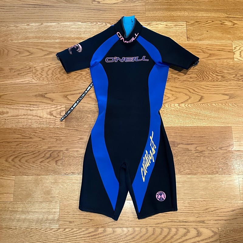 O'Neill Shorty Wetsuit Catalyst Vtg Black Blue Women Size 6 XS USA WaterSki Surf