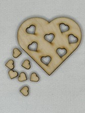 Laser Cut Unfinished Heart Shape with Heart Inserts Included Wood Craft Cutout