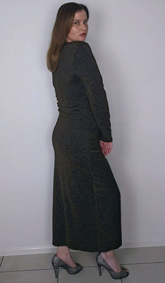 Wayne Cooper Black & Gold Brush Strokes Dress, Size AU 16