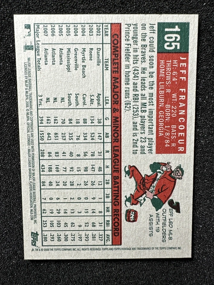 JEFF FRANCOEUR #165 2008 Topps Heritage QTY Atlanta Braves - Image 2 of 2