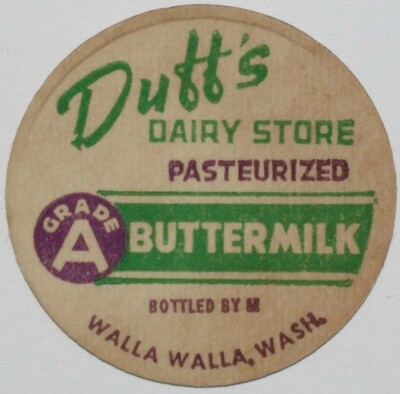 Vintage milk bottle cap DUFFS DAIRY STORE Buttermilk Walla Walla Washington