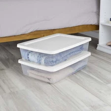 Sterilite Small Storage Bin 28 Qt Clear Plastic Container with Snap-On Lid White