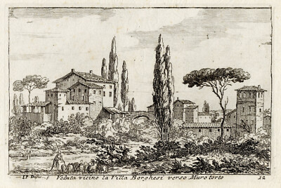 Francois Philothée DUFLOS Radierung Diverse Vedute di Roma 1730er Villa Borghese