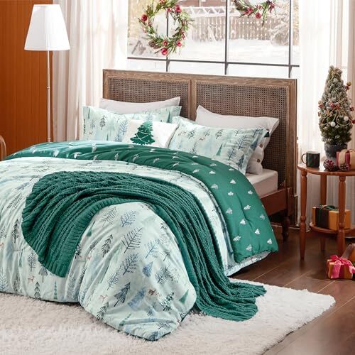 Christmas Size Comforter Set Green Christmas Floral King 03
