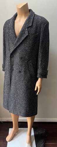 Abrigo Chaqueta Hombre Doble Pecho Tweed Lana Vintage Años 90 Cinturón Retro Carrera XL 48 - Imagen 4 de 8