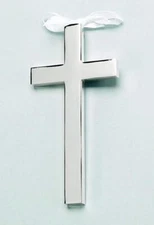 Silver Plate Cross with White Ribbon