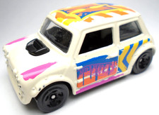 2016 HOT WHEELS MORRIS MINI WHITE 1:64 DIECAST 2 1/4" CAR W/ ORANGE BLUE & PINK