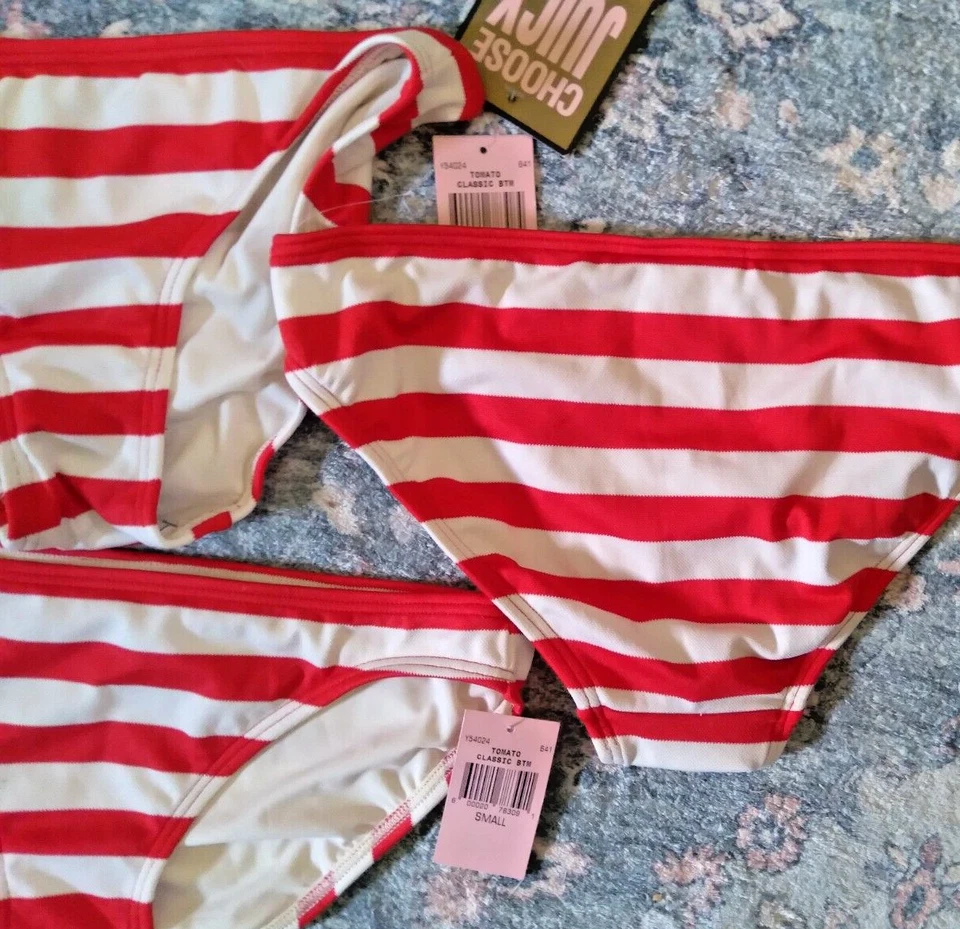 NUEVO $76.- JUICY COUTURE Rojo Blanco Rayas Bikini Traje de Baño Parte Inferior Pequeño Foto 2 de 3