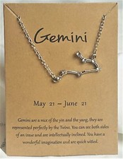 20' Silver Astrology Constellation Horoscope Necklace with CZ Stones - Gemini