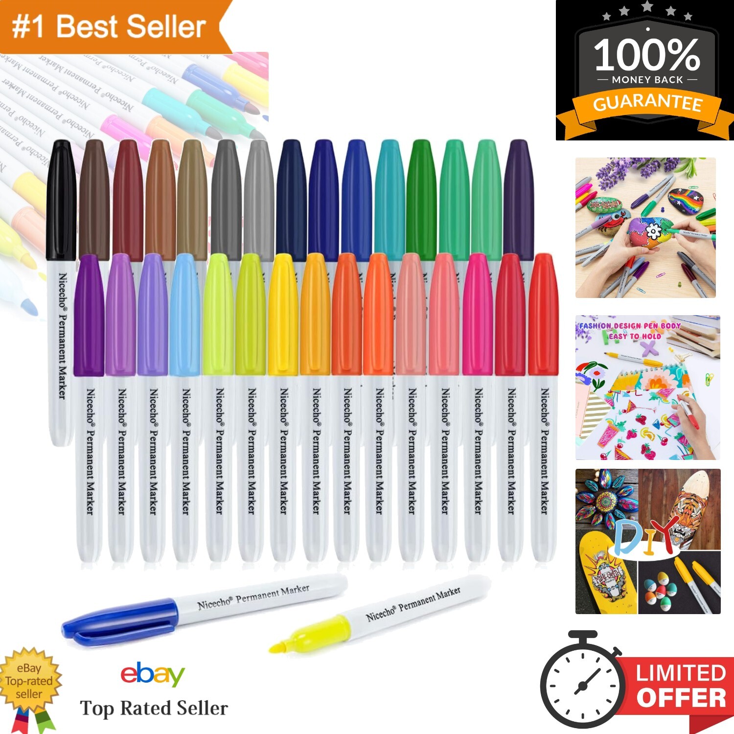 Vibrant 30-Piece Fine Point Permanent Marker Set - Non-Toxic & Quick Drying