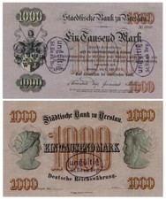 1000 talarów, nieważny, banknot Banku Miejskiego zu Breslau, 1874, reprodukcja