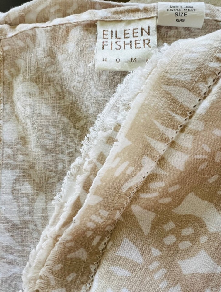 Eileen Fisher 100 Linen King Flat Sheet Beige Print eBay