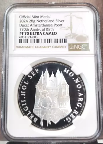 2024 NETHERLANDS SILVER DUCAT AMSTERDAM ANNIVERSARY NGC PF 70 ULTRA CAMEO POP 1