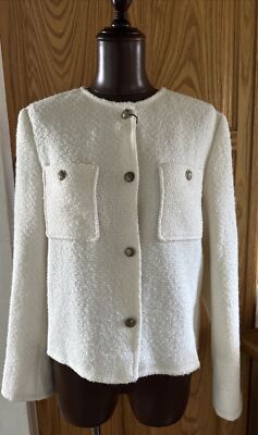 NWT Massimo Dutti Ivory Textured Button Front Jacket Cardigan Sz:S MSRP: 229.00