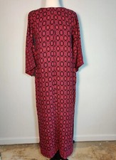 Vtg 60s 70s Caftan Maxi Dress Sz S/M Fuscia Pink Hand Woven Geo Floral Ethnic