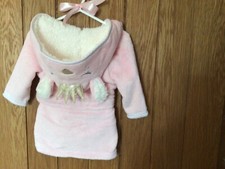 Children's pink dressing gown 3-6 months with bear hood and gold crown Monsoon