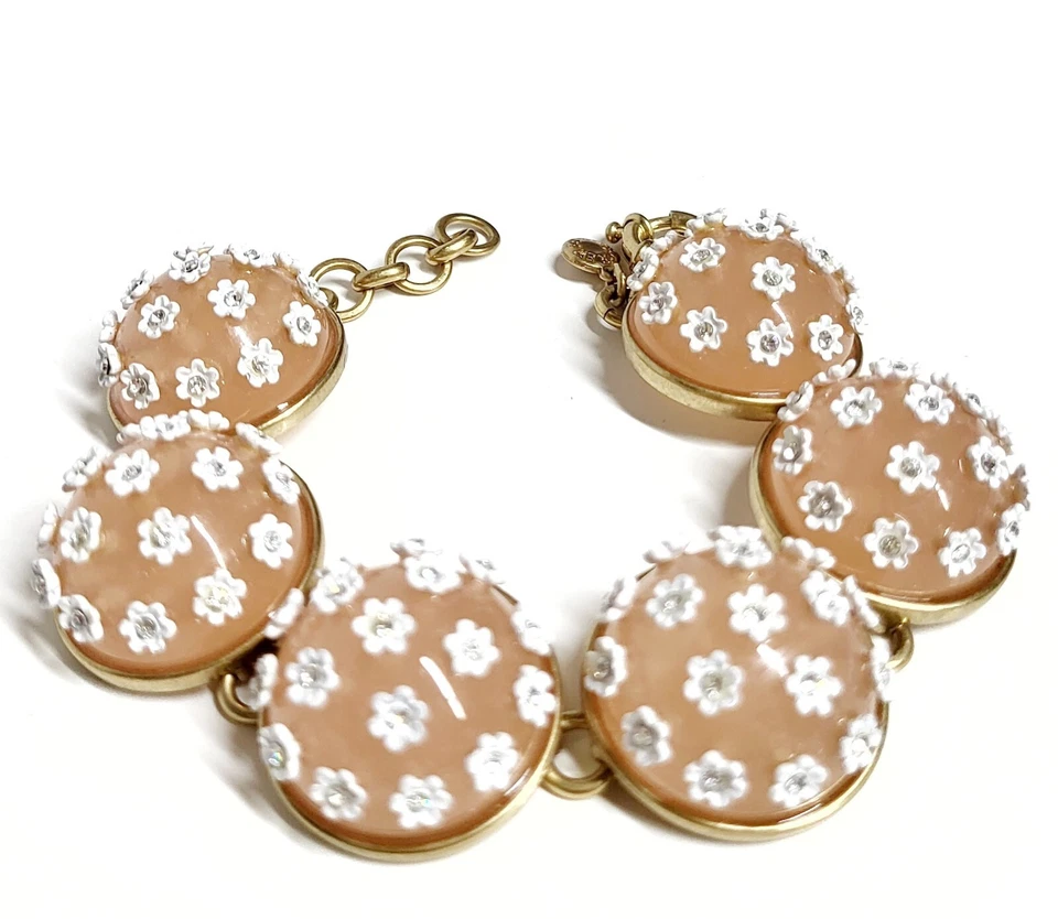 J.Crew Floral Bubble Bracelet Natural Multi Light Gold Ox Plated Brass NWOT - Image 2 of 4