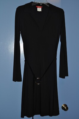 Ladies' Esprit BLACK LONG SLEEVE V-NECK DRESS with COLLAR Size Large 100% Poly.