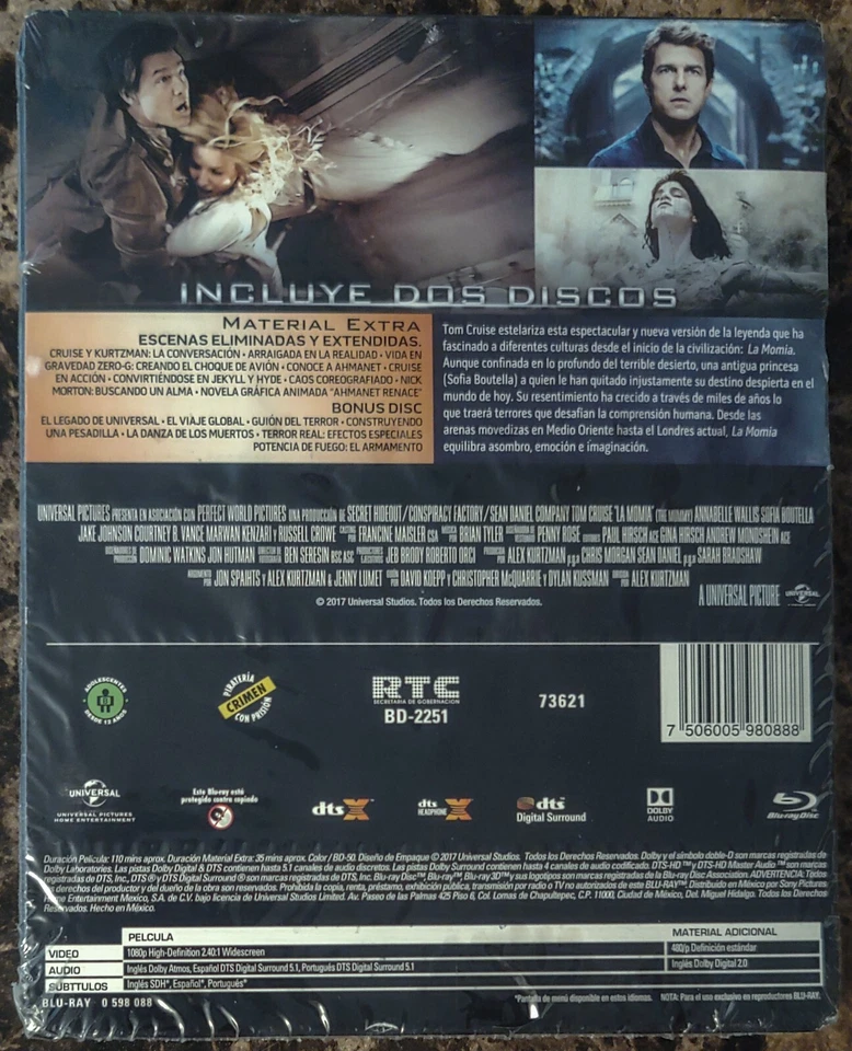 NEW The Mummy (Blu-ray + DVD, 2017, 2-Disc Set Steelbook & J-Card Mexico Import) - Image 2 of 2