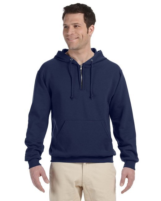 994MR Jerzees Adult Fleece Quarter-Zip Pullover Hooded Sweatshirt J Navy S