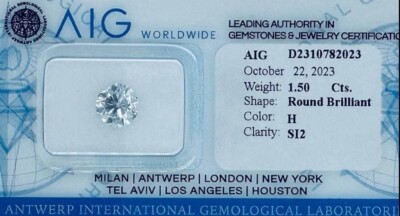 AIG Certified 100% Natural 1.50 ct Brilliant Cut Loose Diamond SI2 H