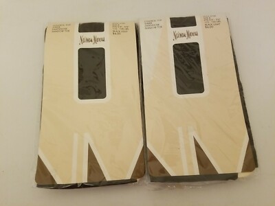 2 X Neiman-Marcus Pantyhose Sheer Control Top Shadow Toe Black Light Sz B F573