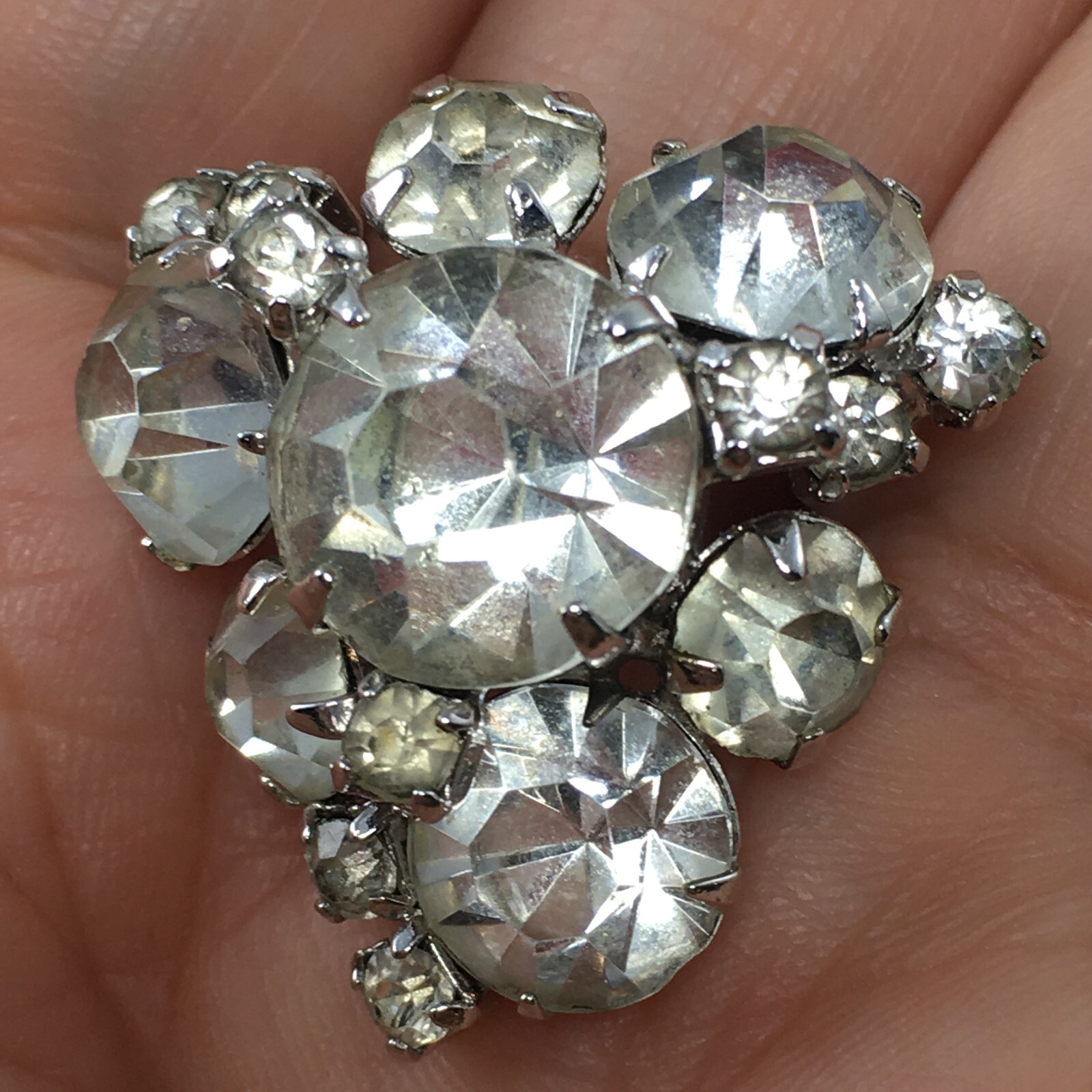 Clear Rhinestone Triangular Triangle Silver Tone … - image 3