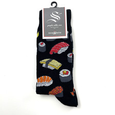 Socksmith Socks Sushi Print OSFM Black Novelty Design Graphic Cotton Crew Fun